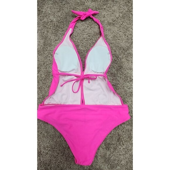 Glam Sexy Hot Pink Halter Style One Piece Swimsuit - Picture 2 of 6